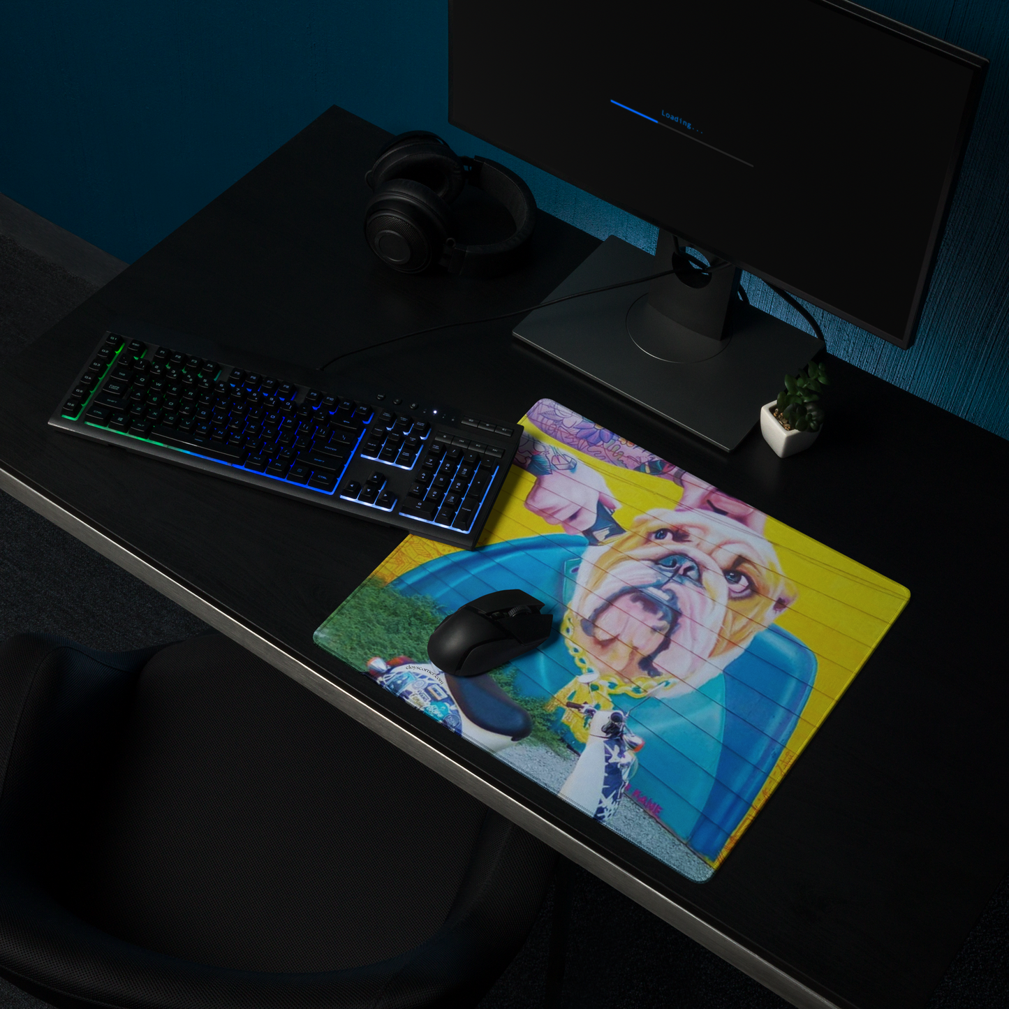 Bulldog Groom Street Graffiti Gaming Mouse Pad – 18" x 16" – Non-Slip Rubber, Polyester Surface