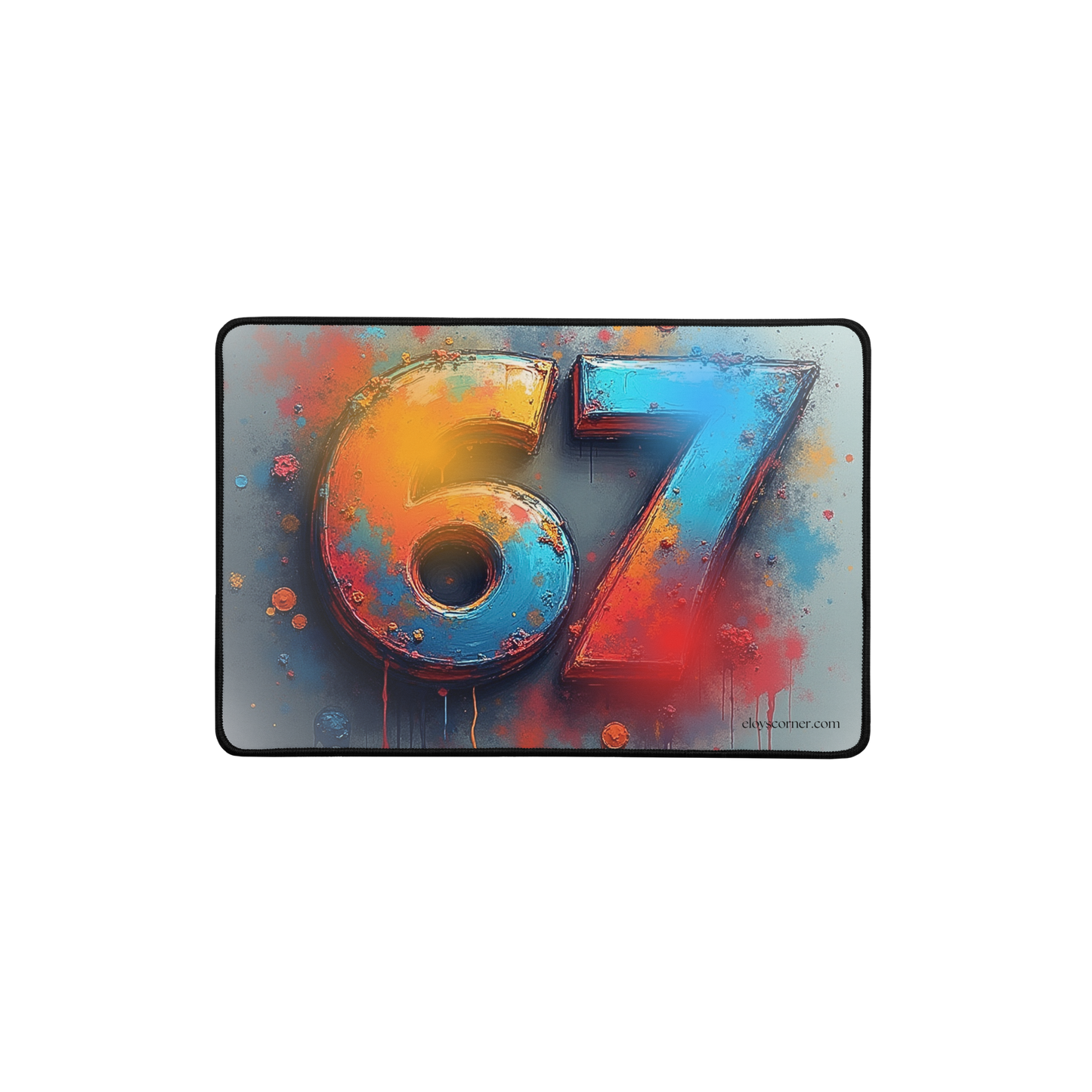 67 Splash Art Gaming Desk Pad – 12" x 18" – Anti-Slip Rubber, Smooth Polyester Top