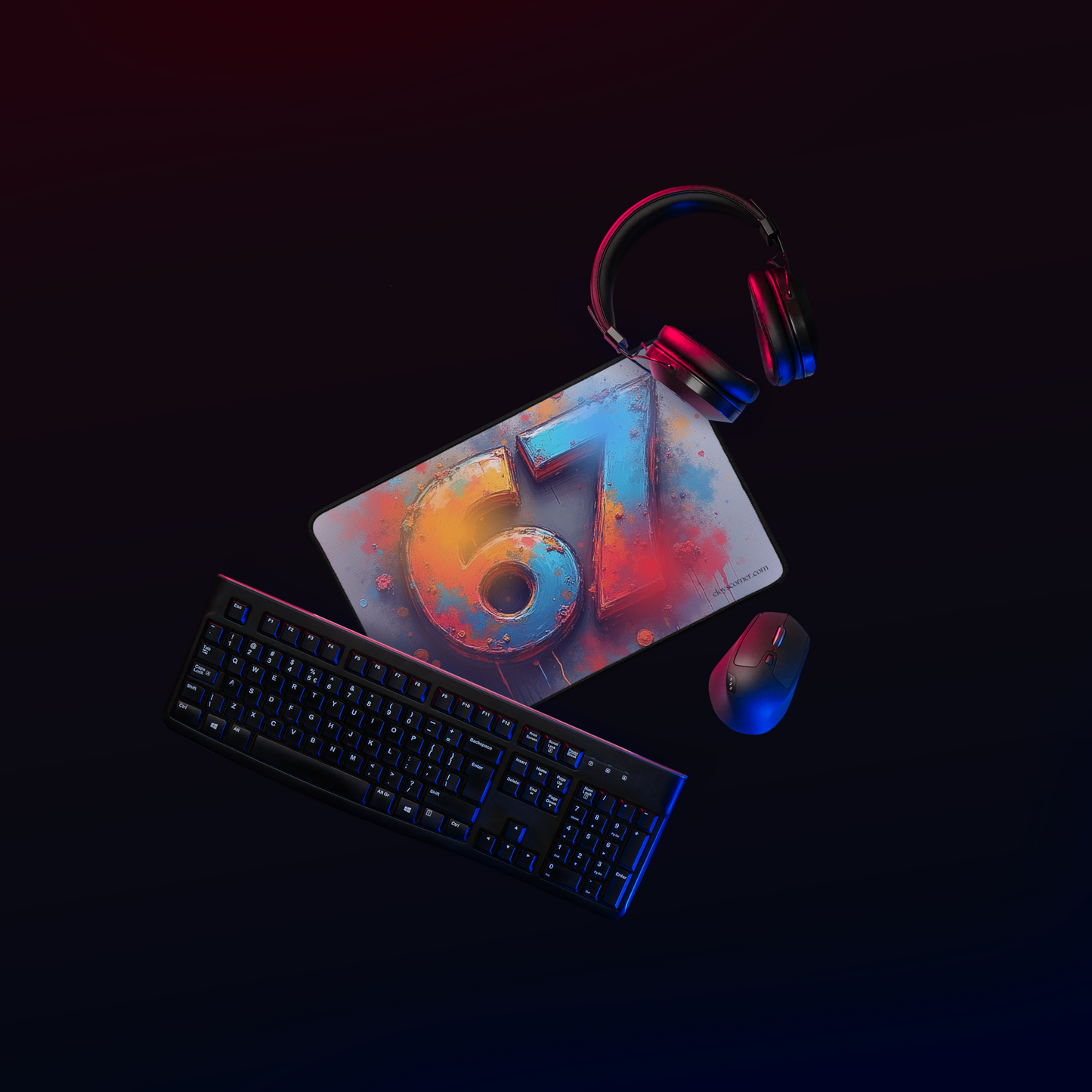 67 Splash Art Gaming Desk Pad – 12" x 18" – Anti-Slip Rubber, Smooth Polyester Top