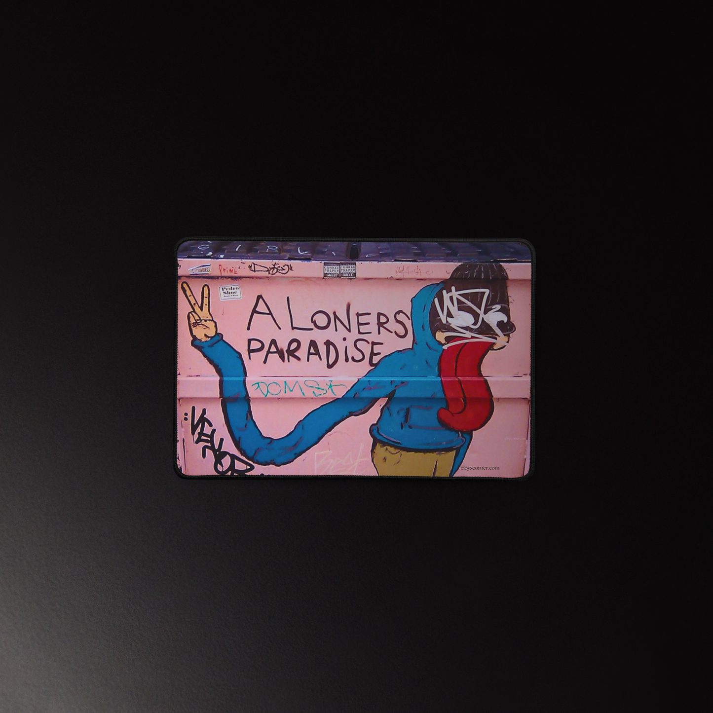 A Loner Paradise Street Graffiti Desk Mat – 12" x 18" – Anti-Slip Rubber, Smooth Polyester Top
