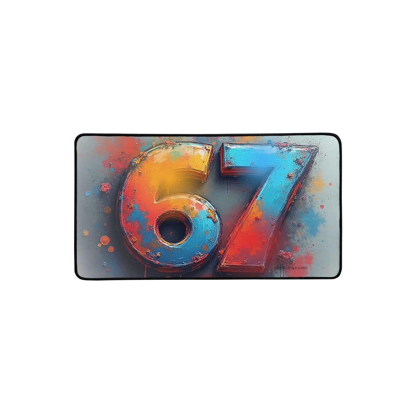 67 Splash Art Gaming Desk Mat – 12" x 22" – Anti-Slip Rubber, Smooth Polyester Top