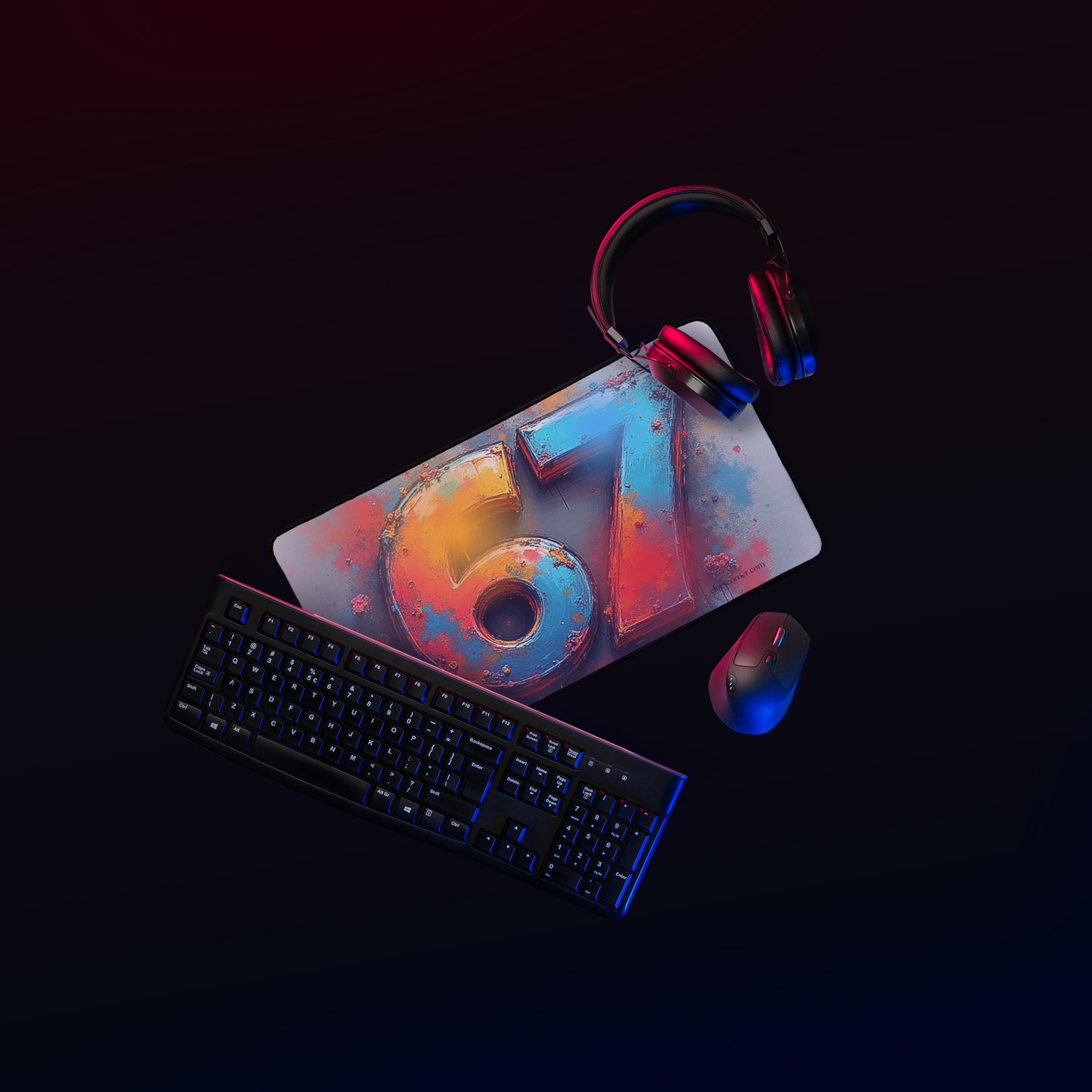 67 Splash Art Gaming Desk Mat – 12" x 22" – Anti-Slip Rubber, Smooth Polyester Top