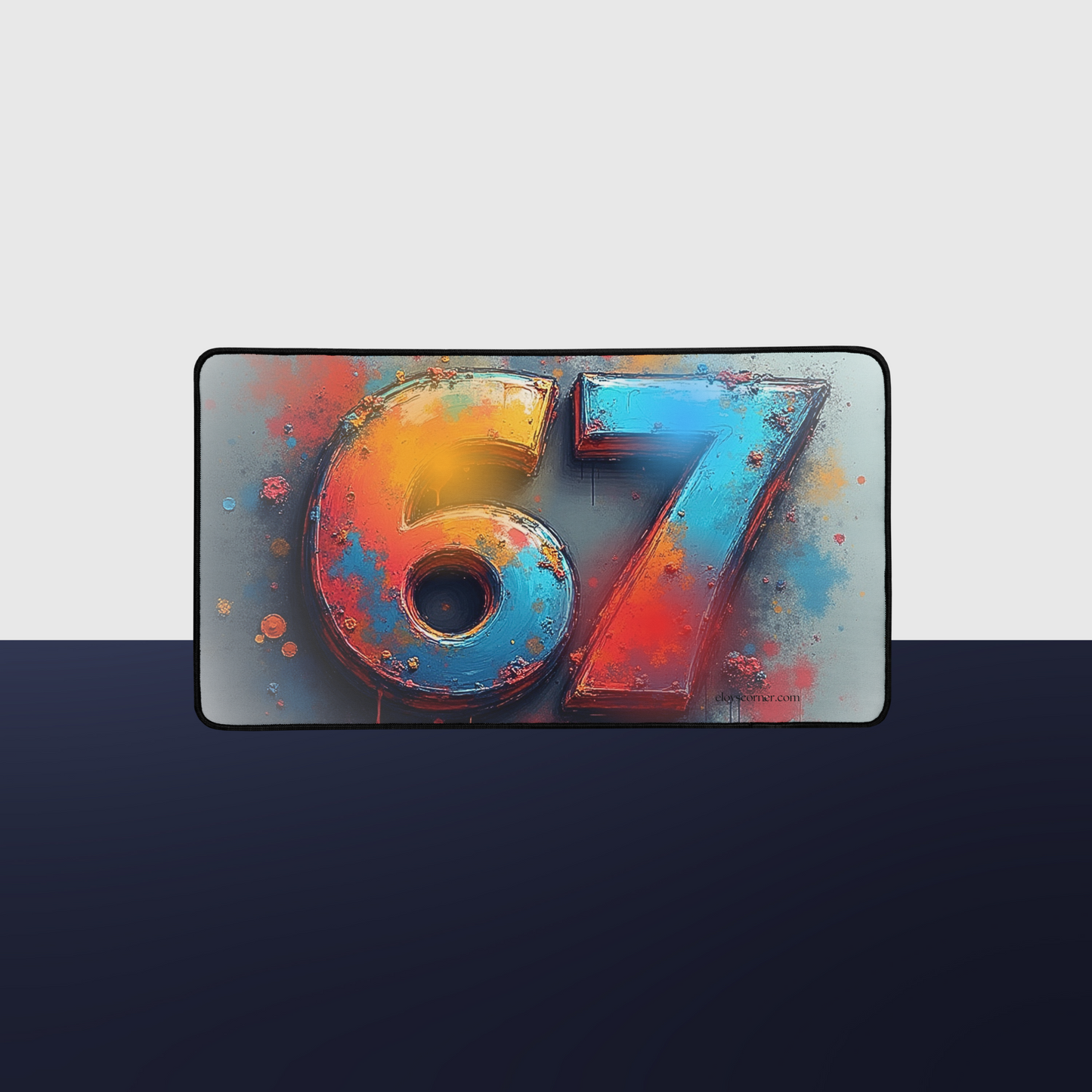 67 Splash Art Gaming Desk Mat – 12" x 22" – Anti-Slip Rubber, Smooth Polyester Top