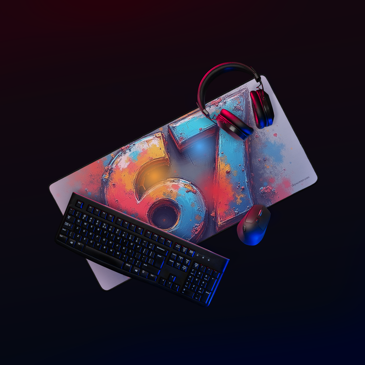 67 Splash Art Gaming Desk Mat – 16" x 32" – Anti-Slip Rubber, Smooth Polyester Top
