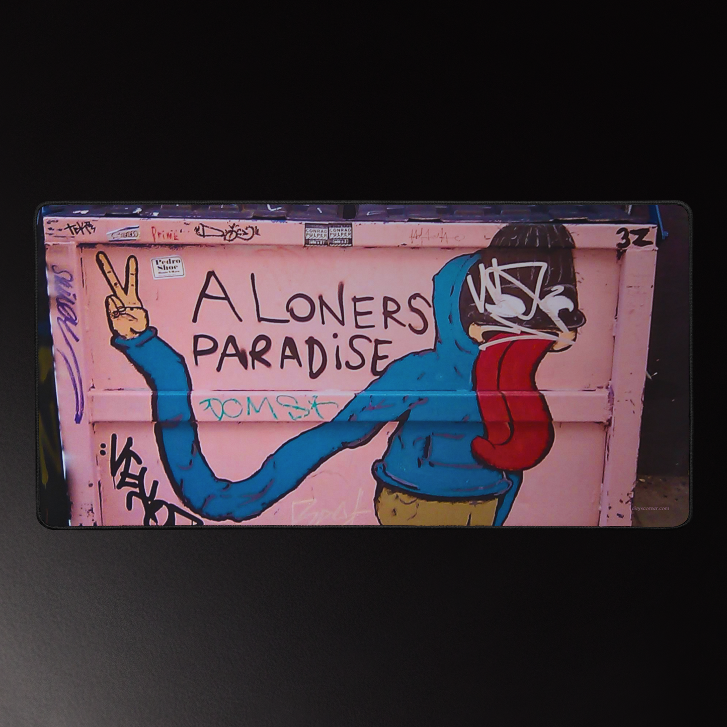 A Loner Paradise Street Graffiti Desk Mat – 16" x 32" – Anti-Slip Rubber, Smooth Polyester Top