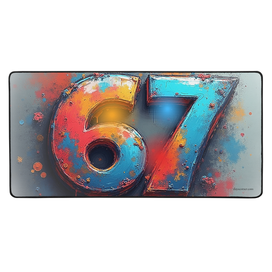 67 Splash Art Gaming Desk Mat – 16" x 32" – Anti-Slip Rubber, Smooth Polyester Top