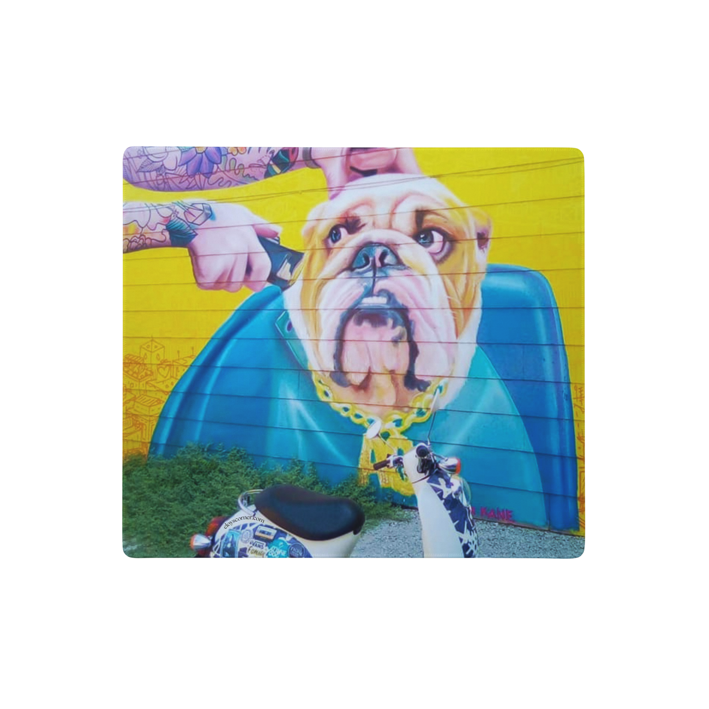 Bulldog Groom Street Graffiti Gaming Mouse Pad – 18" x 16" – Non-Slip Rubber, Polyester Surface