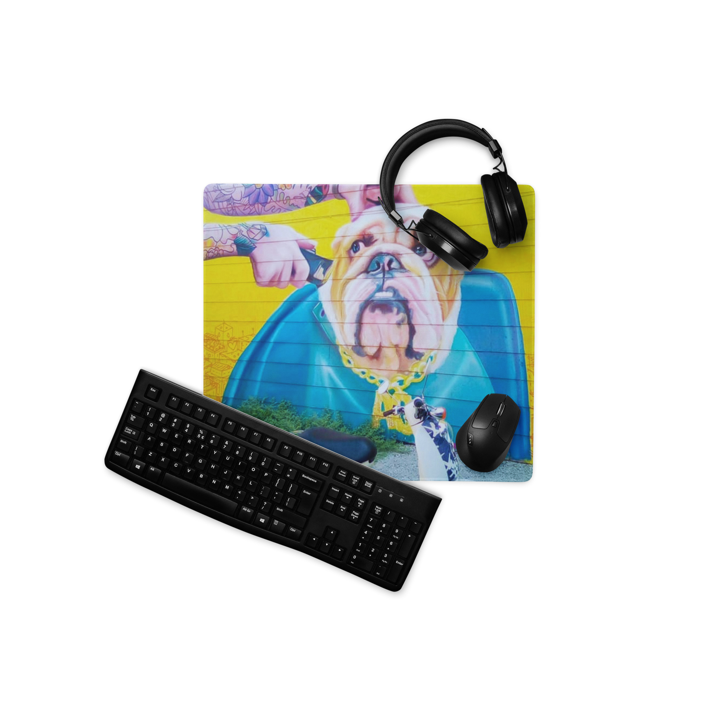 Bulldog Groom Street Graffiti Gaming Mouse Pad – 18" x 16" – Non-Slip Rubber, Polyester Surface