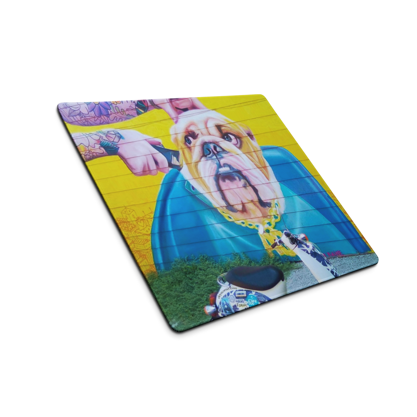 Bulldog Groom Street Graffiti Gaming Mouse Pad – 18" x 16" – Non-Slip Rubber, Polyester Surface