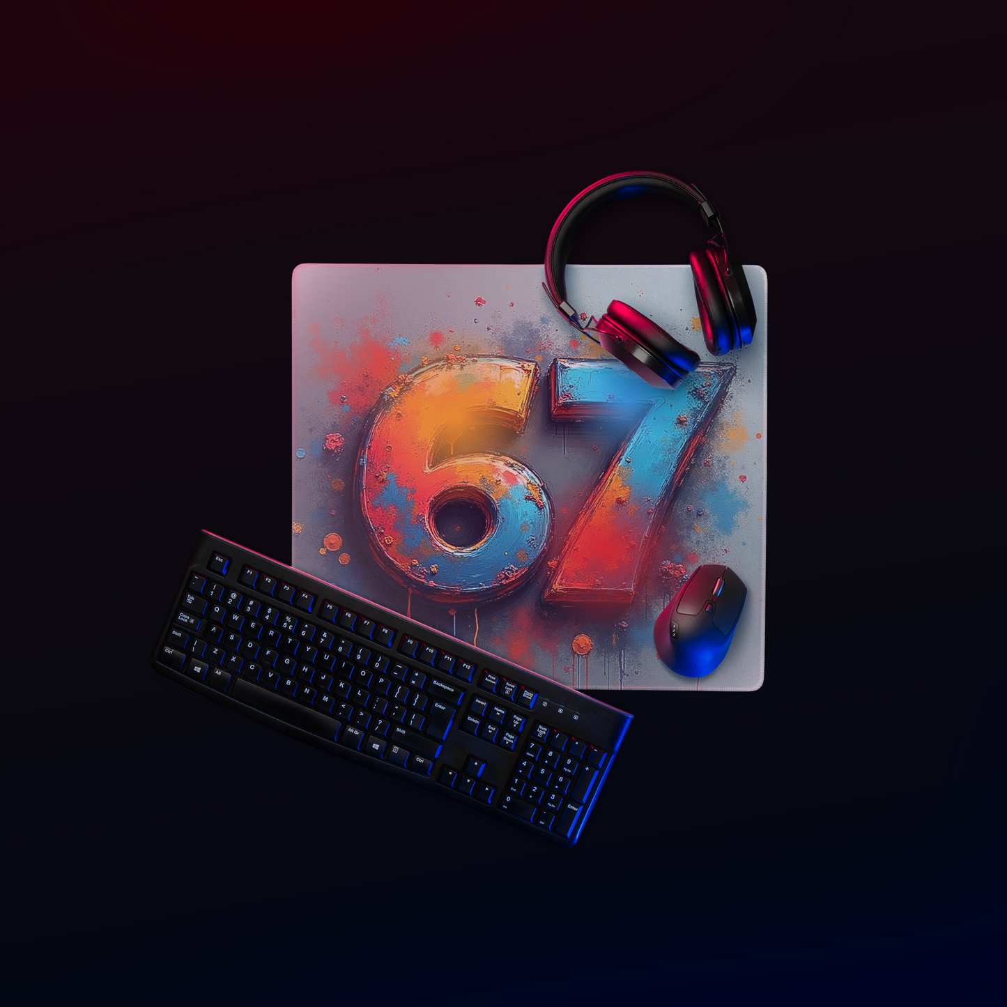 67 Splash Art Gaming Mouse Pad – 18" x 16" – Non-Slip Rubber, Polyester Surface