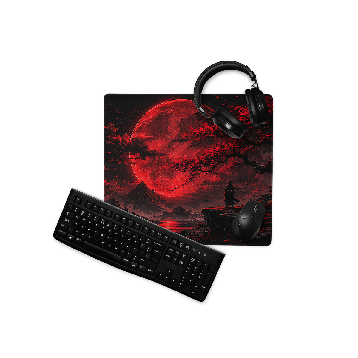 Crimson Eclipse 18″×16″ Mouse Pad – Anti-Slip Rubber, Smooth Polyester Top