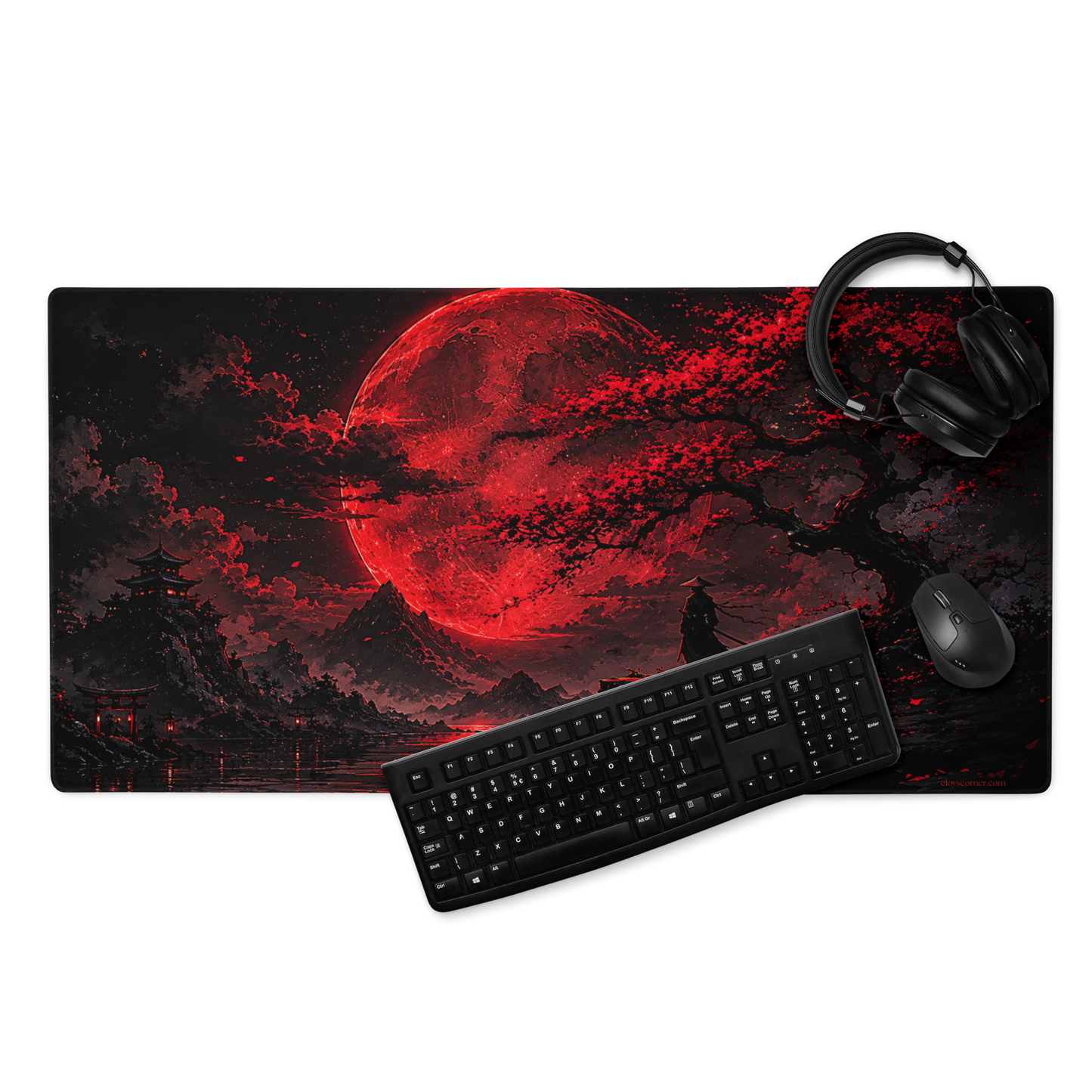 Crimson Eclipse Gaming Mouse Pad – 36" x 18" Full-Desk XL