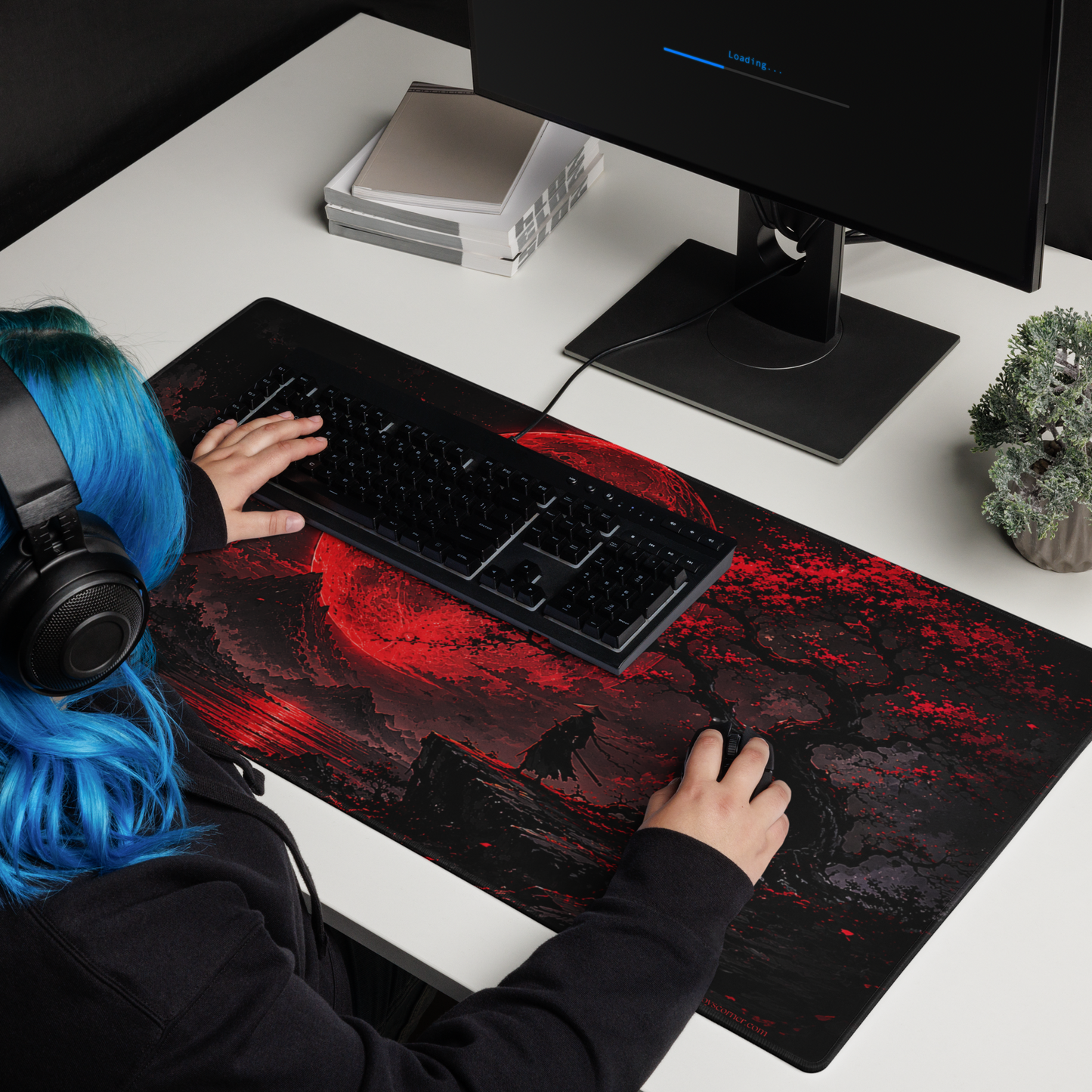 Crimson Eclipse Gaming Mouse Pad – 36" x 18" Full-Desk XL
