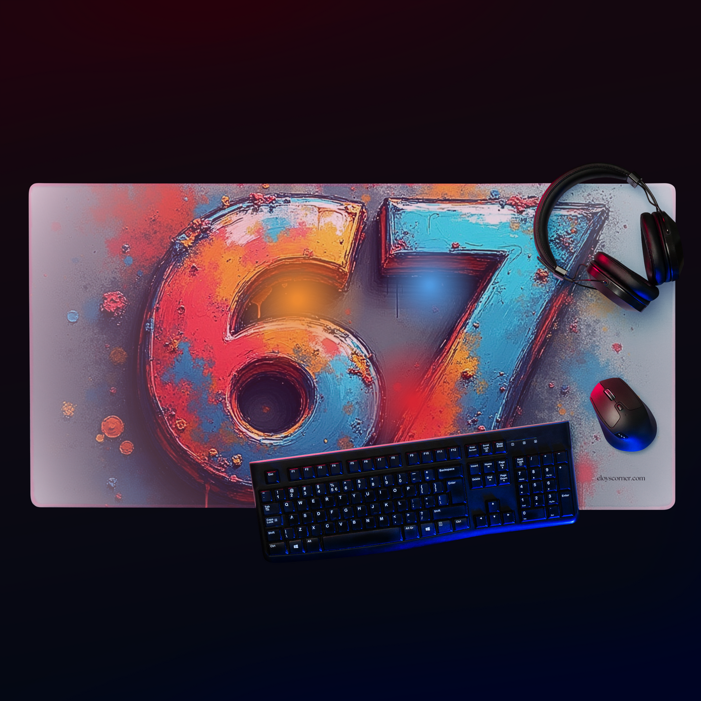 67 Splash Art Gaming Mouse Pad – 18" x 36" Full-Desk, Non-Slip Rubber, Polyester Surface