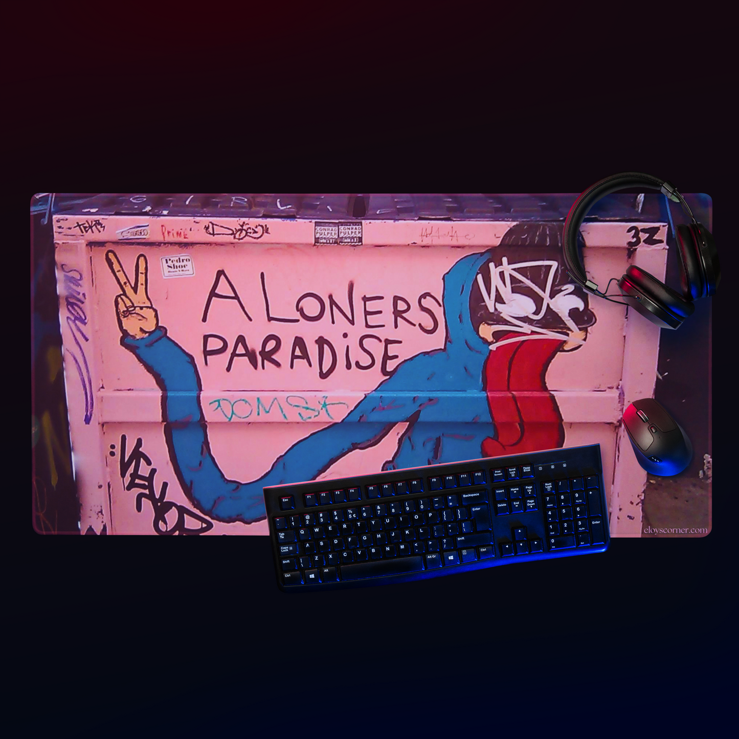 A Loner Paradise Street Graffiti Gaming Mouse Pad – 36" x 18" – Full-Desk, Non-Slip Rubber, Polyester