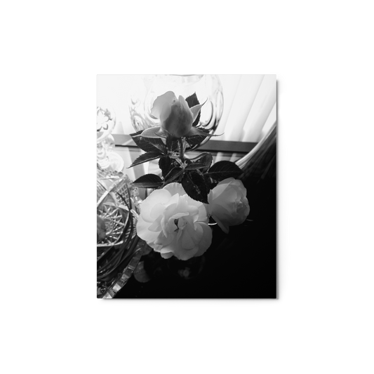 Black & White Roses Metal Wall Art Print – 8" x 10" – Aluminum, Scratch & Fade Resistant