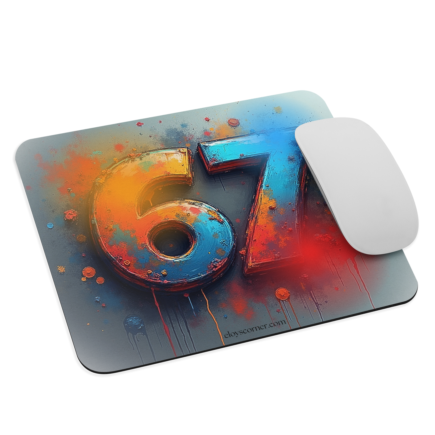 67 Splash Art Mouse Pad – 8.7" x 7.1" – Smooth Polyester, Non-Slip Rubber Base