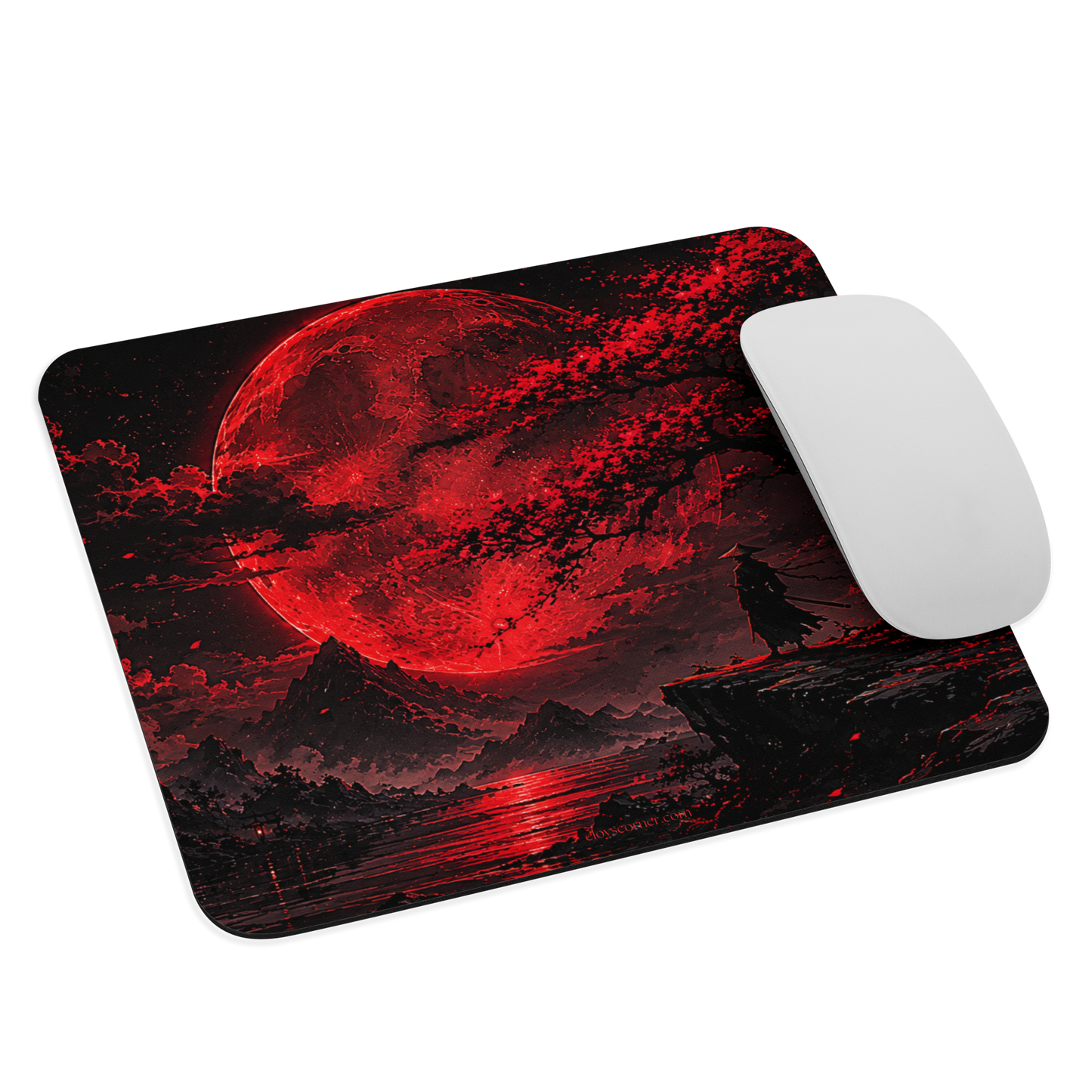 Crimson Eclipse Mouse Pad – 8.7" x 7.1" – Smooth Polyester, Non-Slip Rubber Base