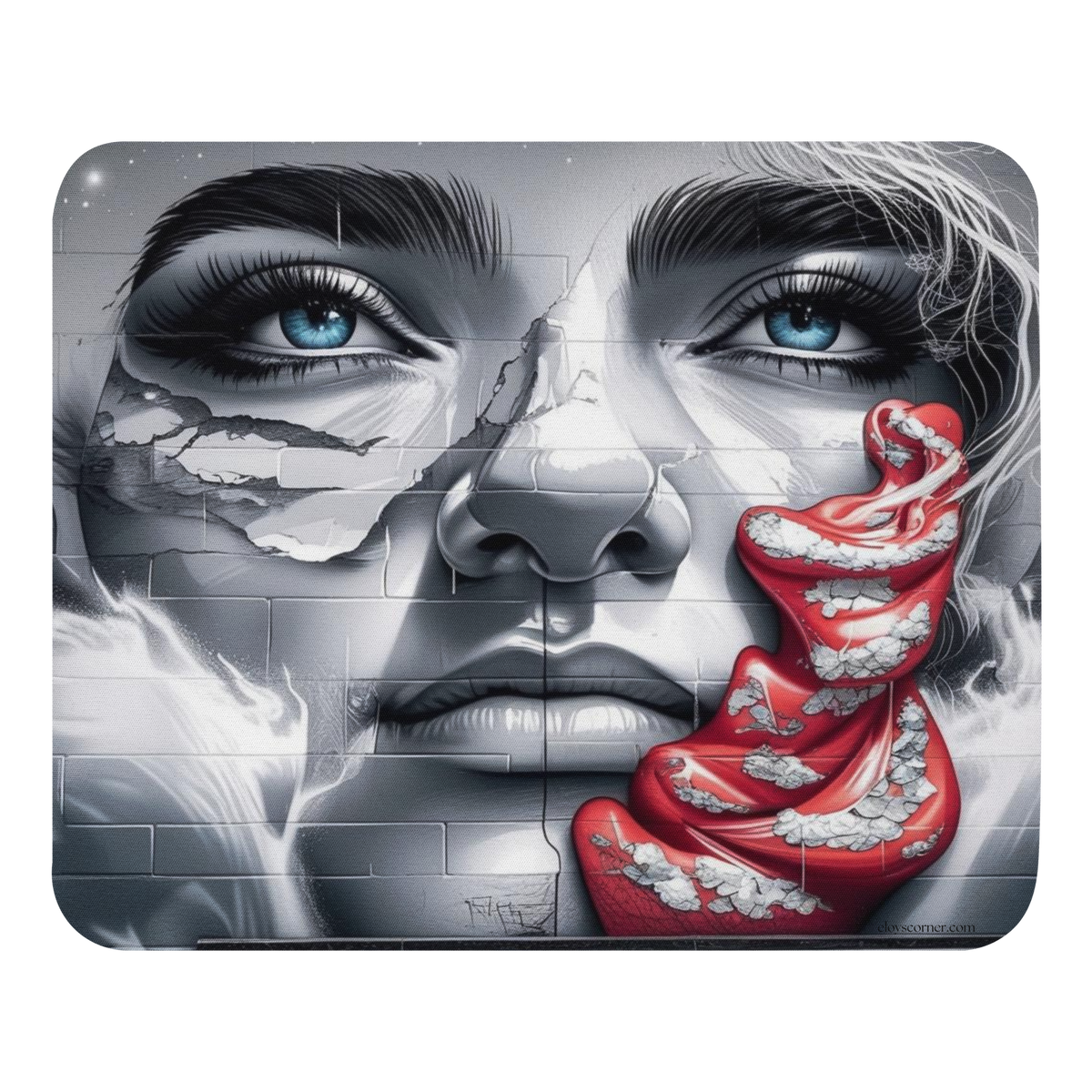 The Brick Wall Woman Mouse Pad – 8.7" x 7.1" – Smooth Polyester, Non-Slip Rubber Base, Abstract Artistic Mouse Pad