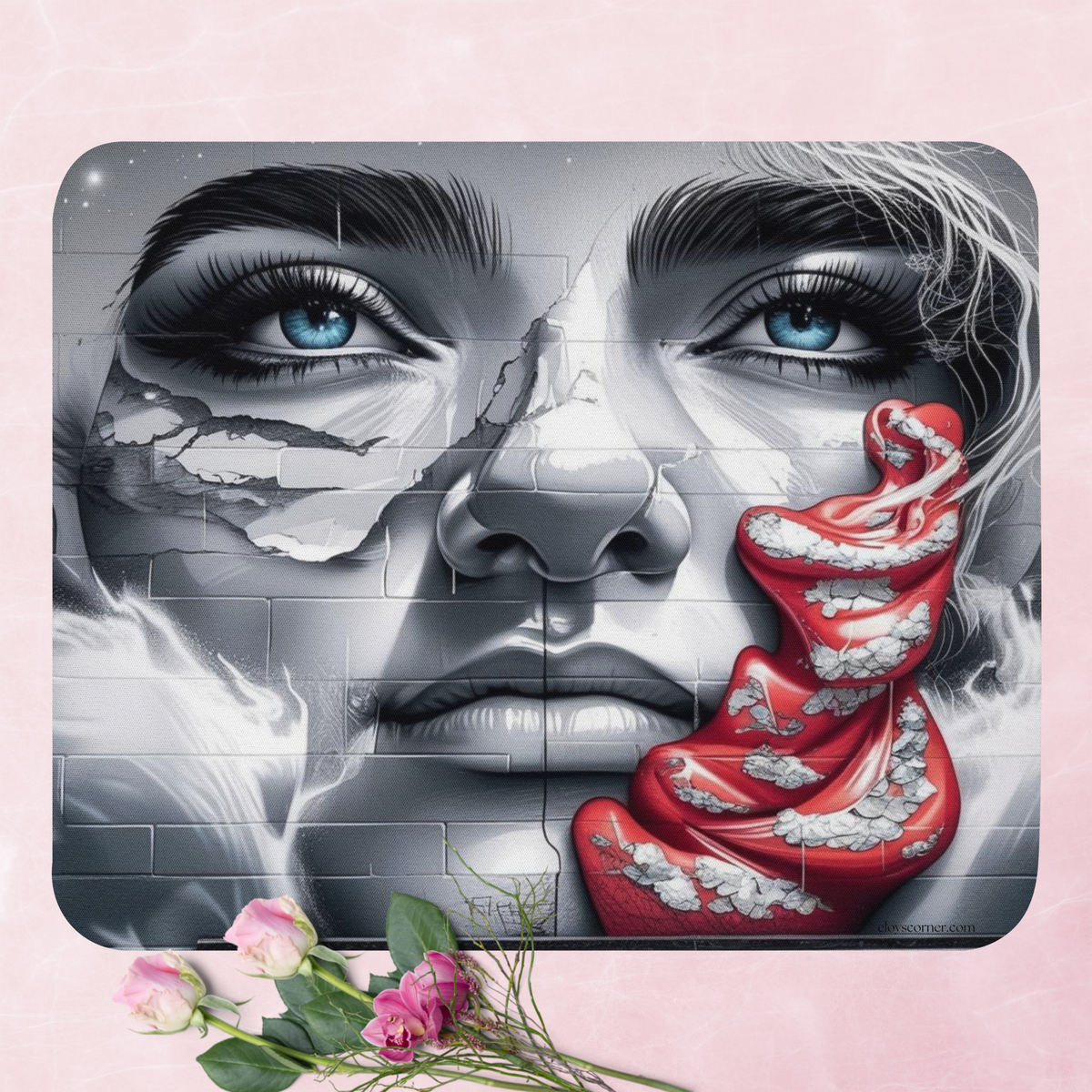 The Brick Wall Woman Mouse Pad – 8.7" x 7.1" – Smooth Polyester, Non-Slip Rubber Base, Abstract Artistic Mouse Pad