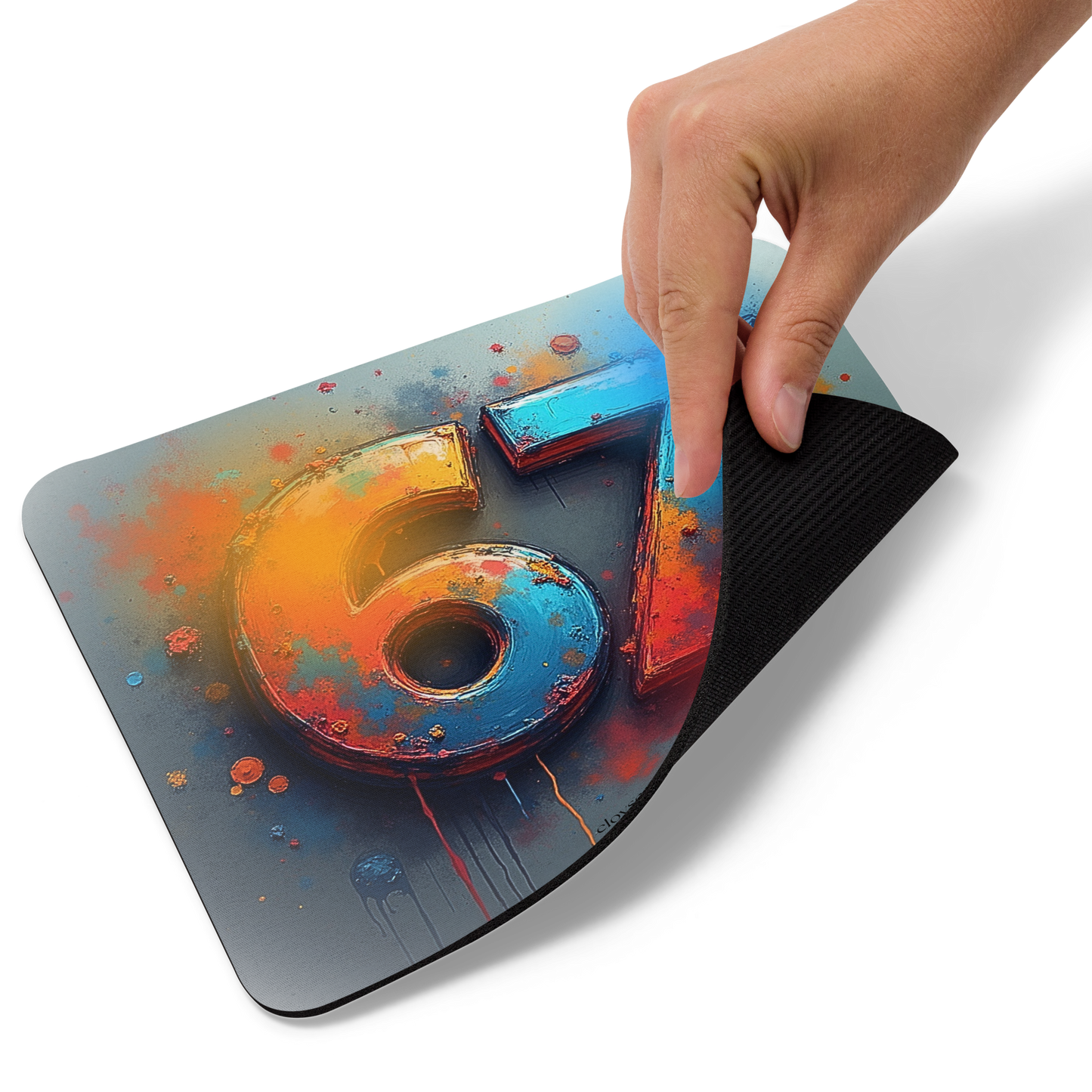 67 Splash Art Mouse Pad – 8.7" x 7.1" – Smooth Polyester, Non-Slip Rubber Base
