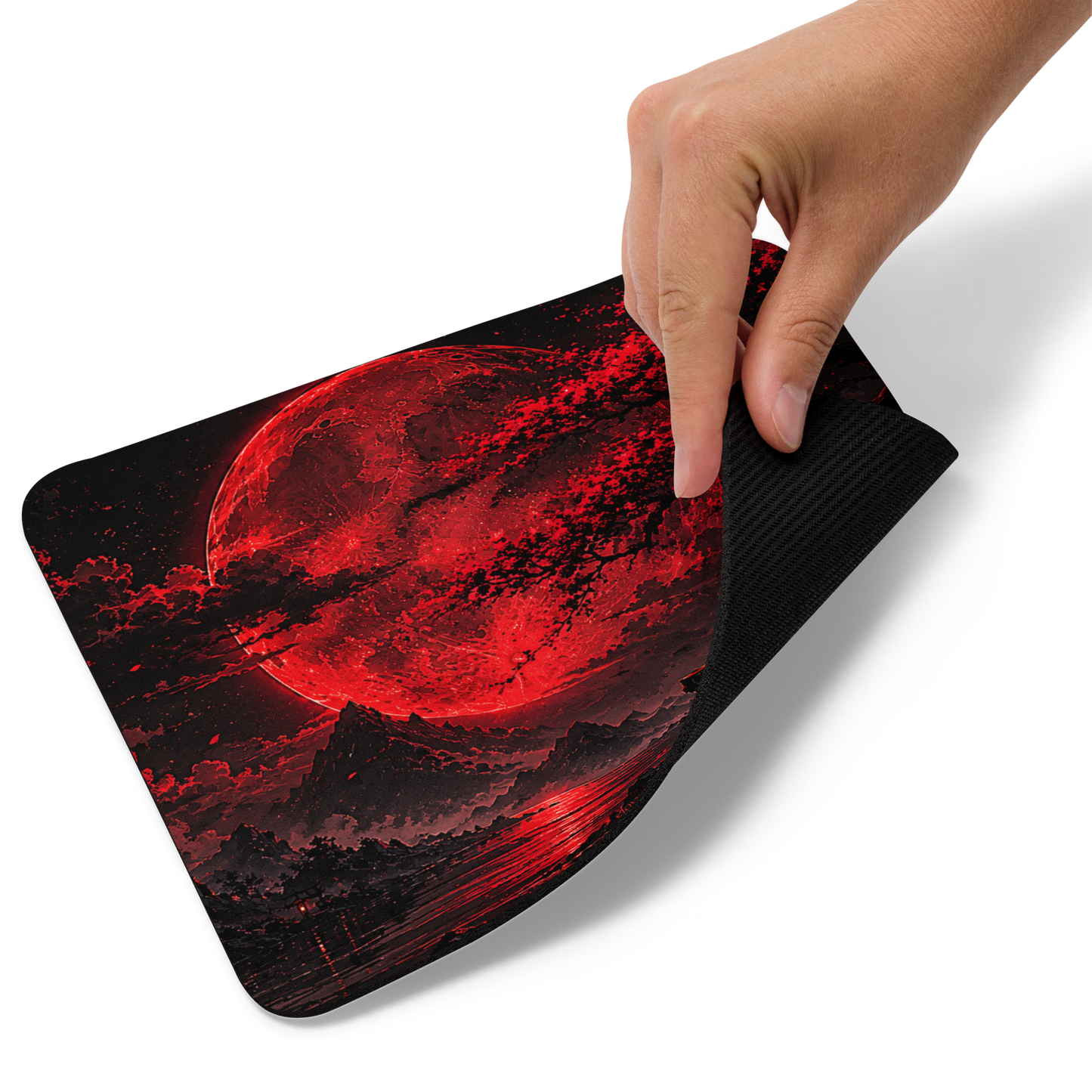 Crimson Eclipse Mouse Pad – 8.7" x 7.1" – Smooth Polyester, Non-Slip Rubber Base
