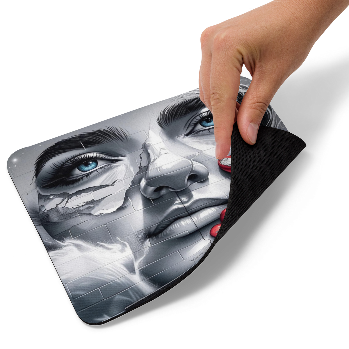 The Brick Wall Woman Mouse Pad – 8.7" x 7.1" – Smooth Polyester, Non-Slip Rubber Base, Abstract Artistic Mouse Pad